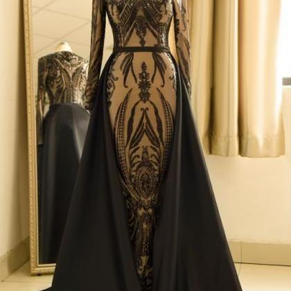 Black Prom Dresses With Detachable Skirt Satin..
