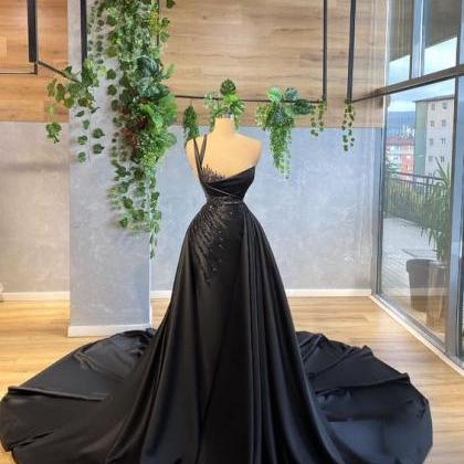 Robe De Cocktail Black Beaded Prom Dresses With..