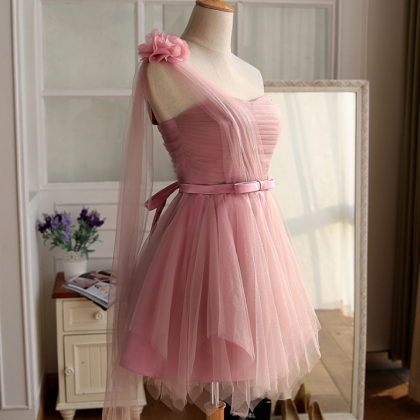 one shoulder pink bridesmaid dresse..