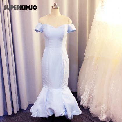 Blue Bridesmaid Dresses Long Off The Shoulder..