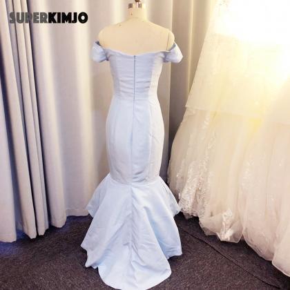 Blue Bridesmaid Dresses Long Off The Shoulder..
