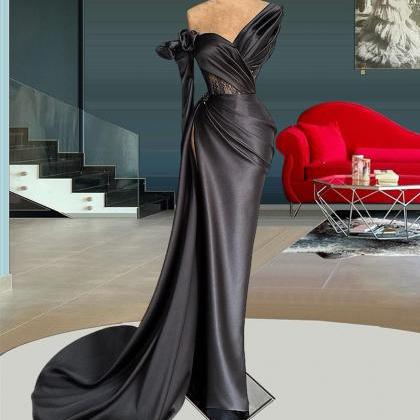 Elegant Black Prom Dresses Lace Applique Mermaid..