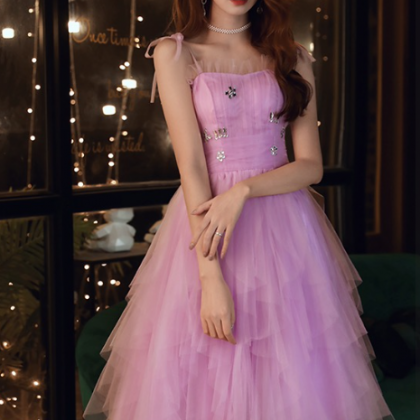 Short Pink Prom Dresses Tulle A Line Simple..