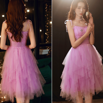 Short Pink Prom Dresses Tulle A Line Simple..
