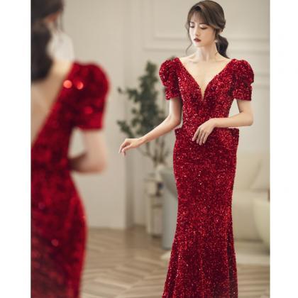 red glitter prom dresses long merma..