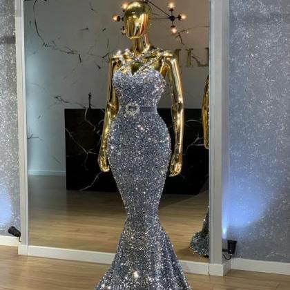 silver mermaid prom dresses long sp..