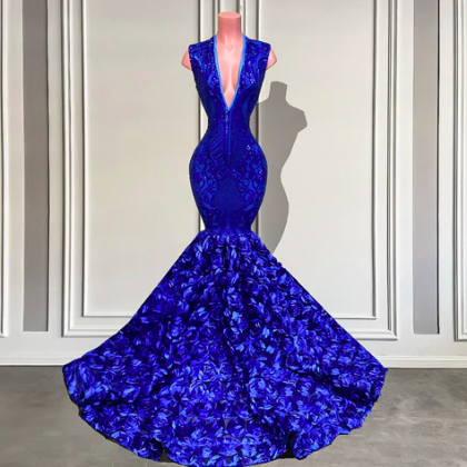 Royal Blue Modest Prom Dresses Long Sparkly..