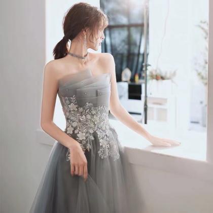 Custom Make Silver Gray Prom Dresses Short Lace..