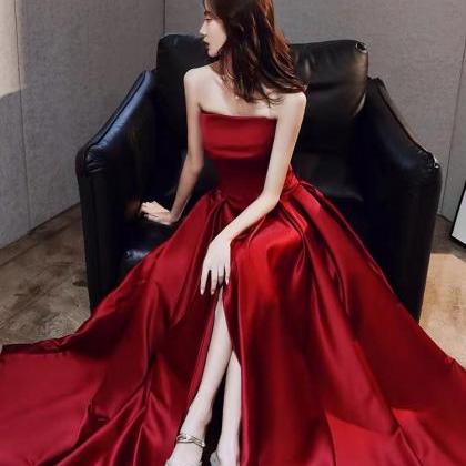 Red Prom Dresses For Women Strapless Satin A Line..