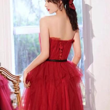 red tulle prom dresses short vestid..