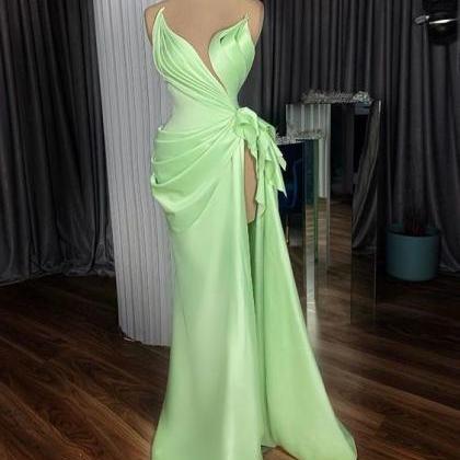 Modest Green Prom Dresses Long Satin Elegant..