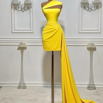 Yellow Mermaid Evening Dresses Short Simple One..