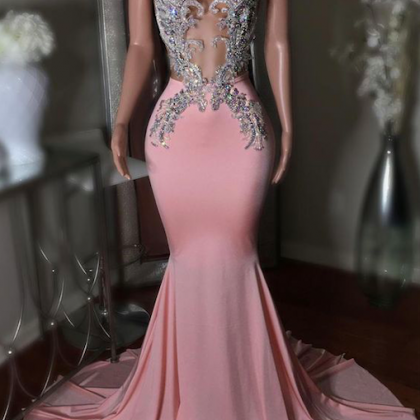 Custom Make Prom Dresses Long Sleeveless Pink Lace..