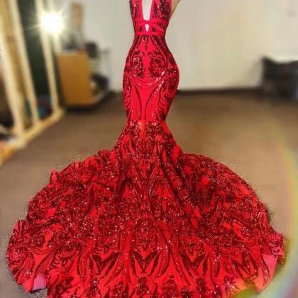 vestidos de gala red sparkly appliq..