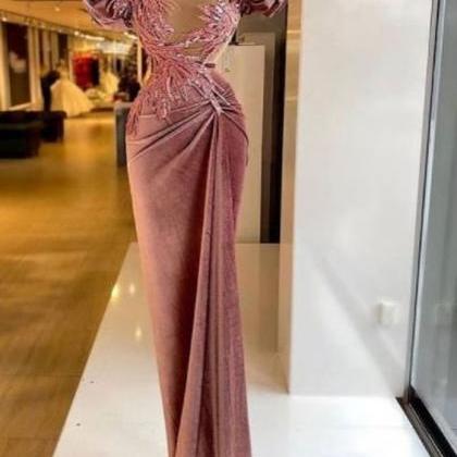 Velvet Mermaid Prom Dresses Custom Make Lace..
