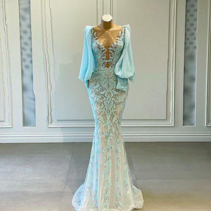 Muslim Dubai Fashion Prom Dresses Long Sleeve Lace..