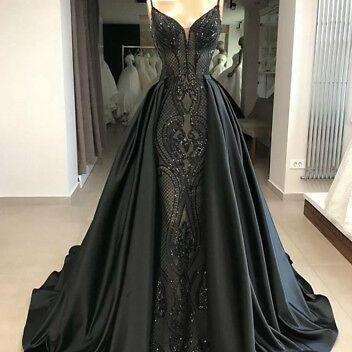 Vintage Prom Dresses With Overskirt Black Sequin..