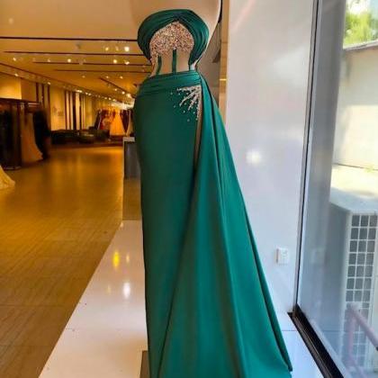 Vestidos De Gala Lace Applique Green Prom Dresses..