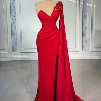 Red Lace Prom Dresses Long Elegant Lace Applique..