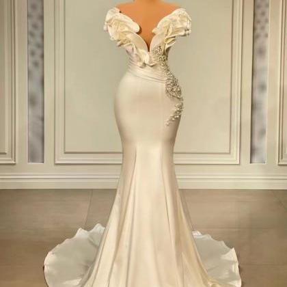Mermaid Wedding Dresses For Women V Neck Elegant..
