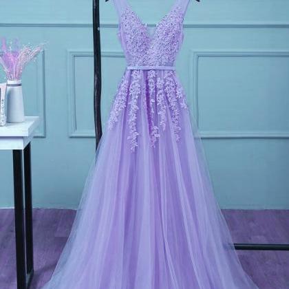 Purple Lace Applique Prom Dresses For Women..