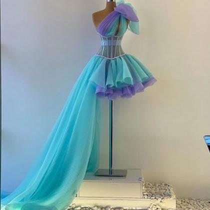 Abendkleider One Shoulder Blue Prom Dresses 2024..