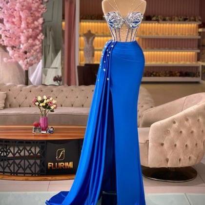 Sweethear Neck Blue Prom Dresses With Overskirt..