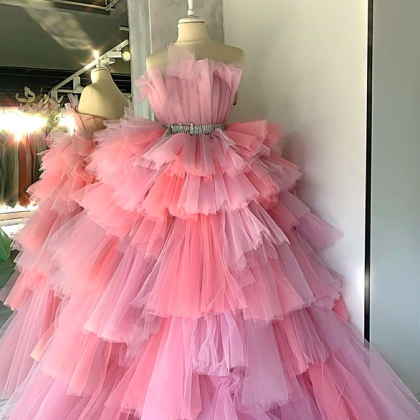 Robes De Cocktail Tiered Pink Prom Dresses Ball..