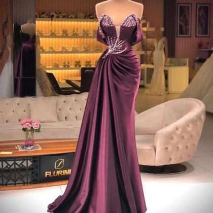 Robe De Soiree Purple Beaded Evening Dresses Long..