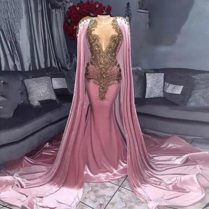 Luxury Muslim Prom Dresses Rose Pink Beaded..
