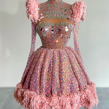 pink sparkly prom dresses short hig..
