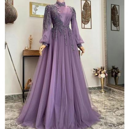 Purple Prom Dresses, Elegant Prom Dresses, Muslim..