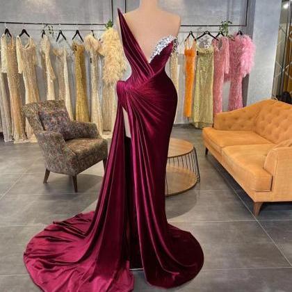 Burgundy Evening Dresses Long Beaded Elegant..