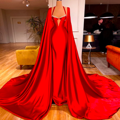 Muslim Prom Dresses 2024 Red Beaded Elegant A Line..