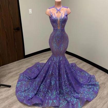 Purple Glitter Evening Dresses For Women 2024..