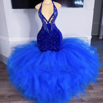 Vestidos De Noche Royal Blue Elegant Prom Dresses..