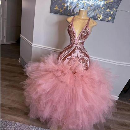 Fashion Pink Prom Dresses For Black Girls Vestidos..