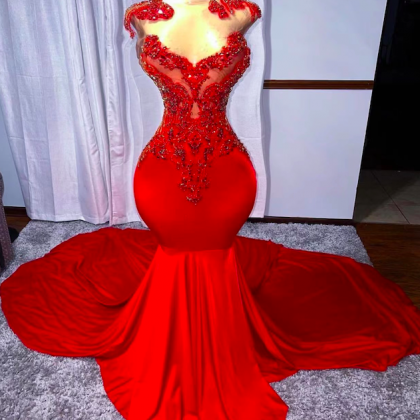Custom Make Red Prom Dresses 2024 Beaded Applique..