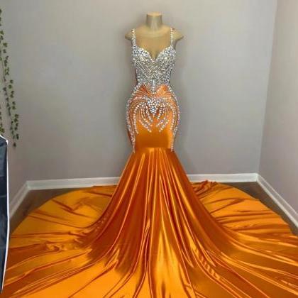 Plus Size Orange Prom Dresses Long Tail..