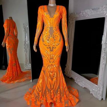 Robes De Soirée Orange Sparkly Prom Dresses For..