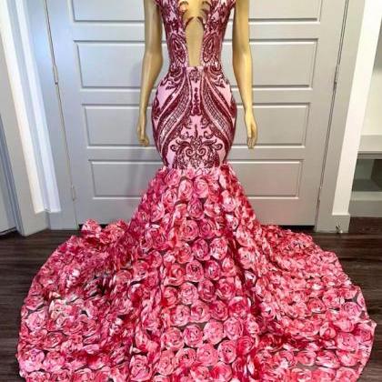 Vestidos De Noche Rose Gold Sparkly Prom Dresses..