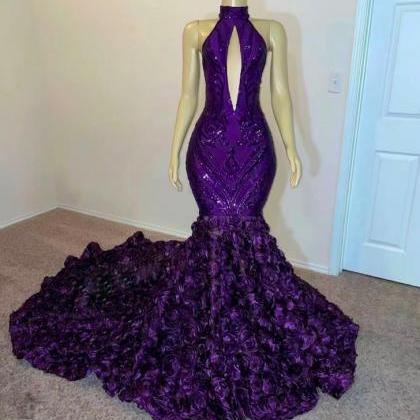 Vestidos De Ocasión Formales Purple Sequin..