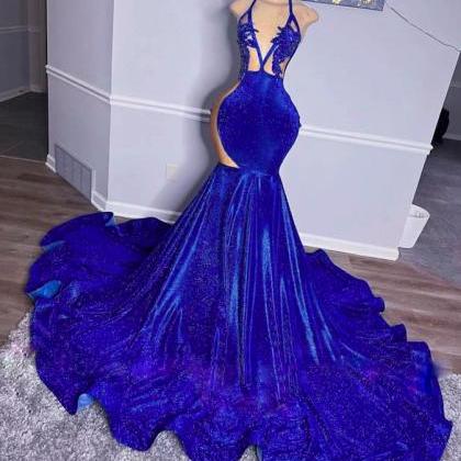 2024 Prom Dresses For Black Girls Royal Blue Sheer..