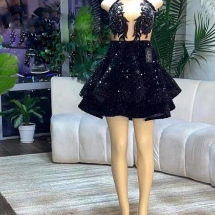 Black Prom Dresses For Girls Sparkly Sequins High..