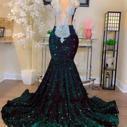 Beaded Luxury Prom Dresses 2024 Green Sparkly..