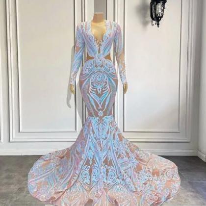 Sparkly Lace Prom Dresses 2024 Long Sleeve Elegant..