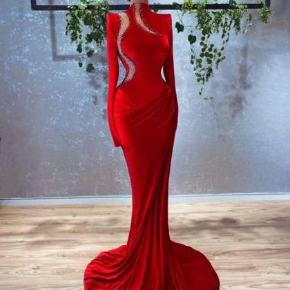 High Neck Red Evening Dresses 2023 Abendkleider..