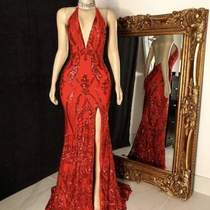 Halter Evening Dresses 2023 Vestidos De Noche Red..