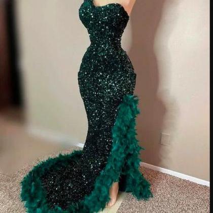 One Shoulder Sparkly Prom Dresses For Women Forest..