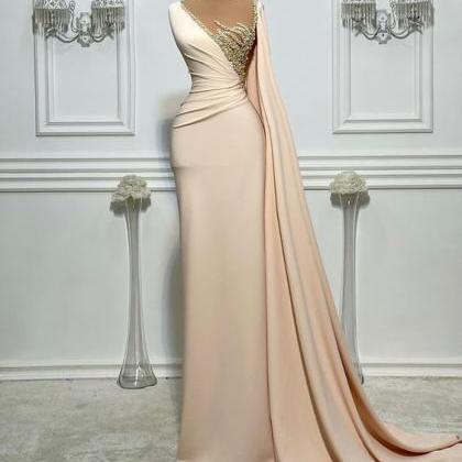 Robes De Soiree One Shoulder Champagne Prom..